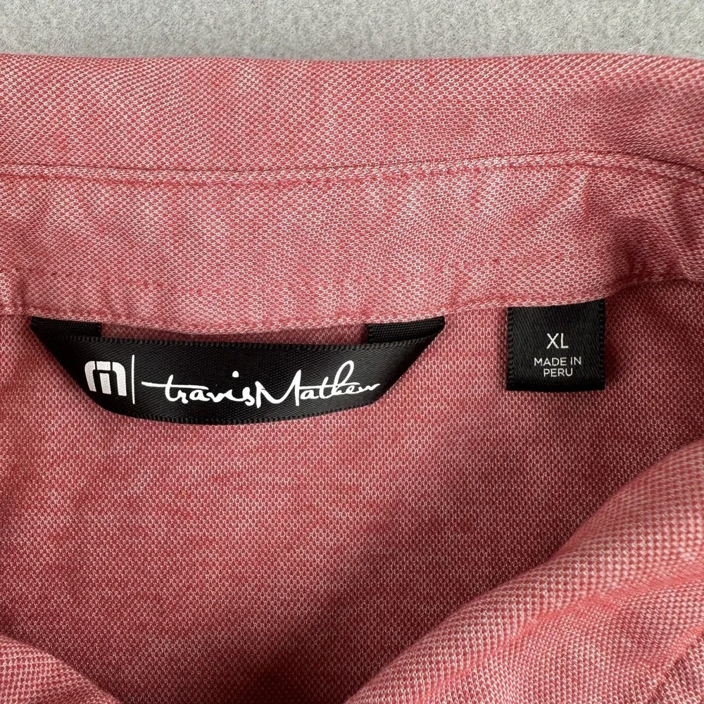 Travis Mathew Golf Polo XL Pink White Blue Stripe Performance Shirt